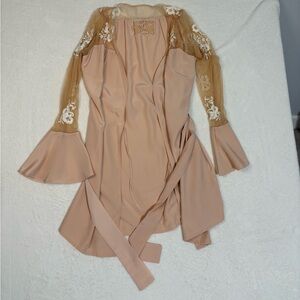 Blush/Champagne Hilda Floral Lace Women's Robe Bridal Lace Sz Large